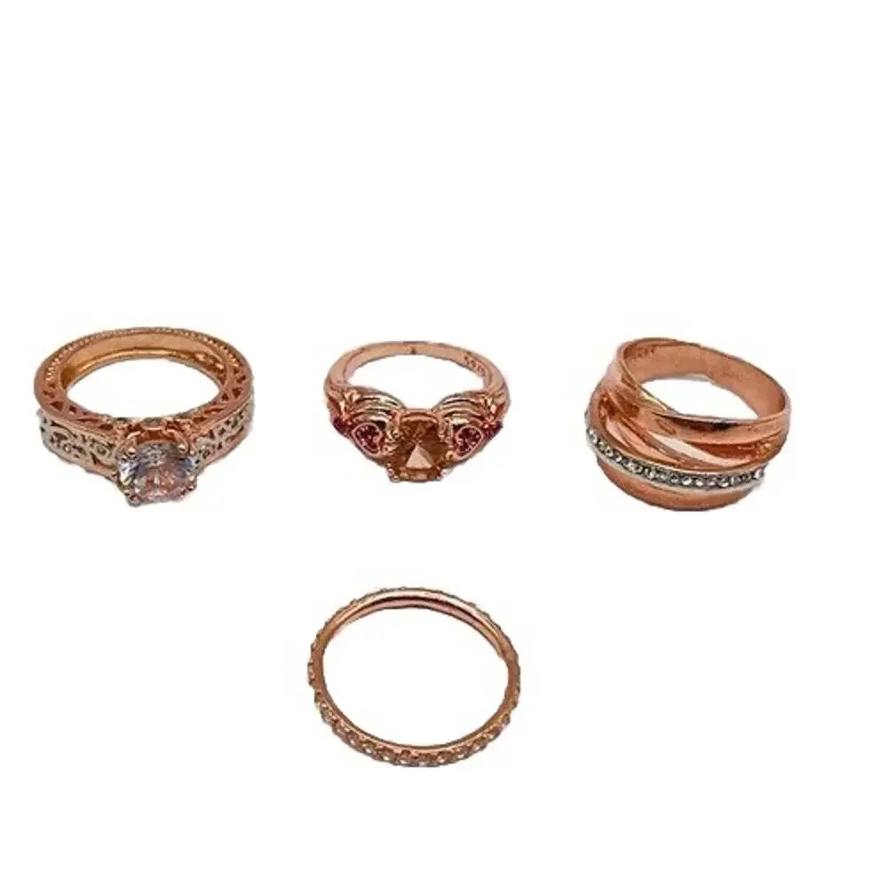lot of 4 sterling rings Rose Gold Rolled Marked 925 With Stones Size 7-8-8-9